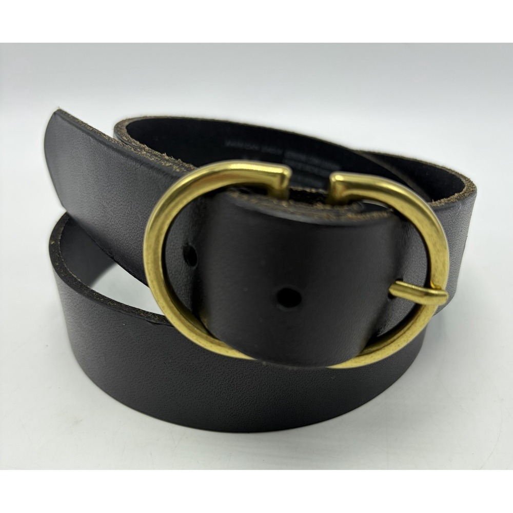 American Eagle Wide Black Cow Leather Belt Womens Small Caual Gold Tone Preppy